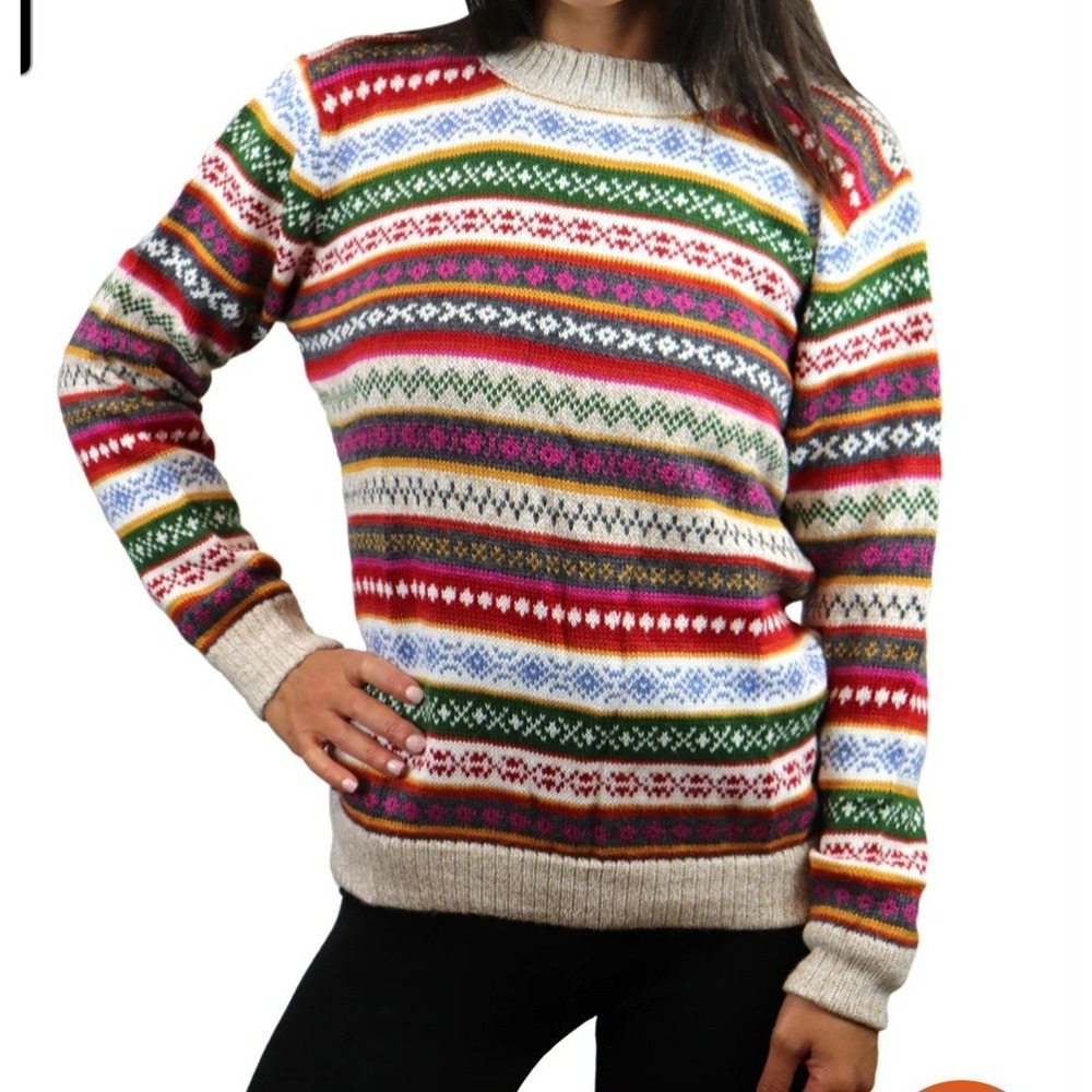 Women's Artesania Chachani Alpaca Crew Neck Sweater Fair Isle Size‎ XL